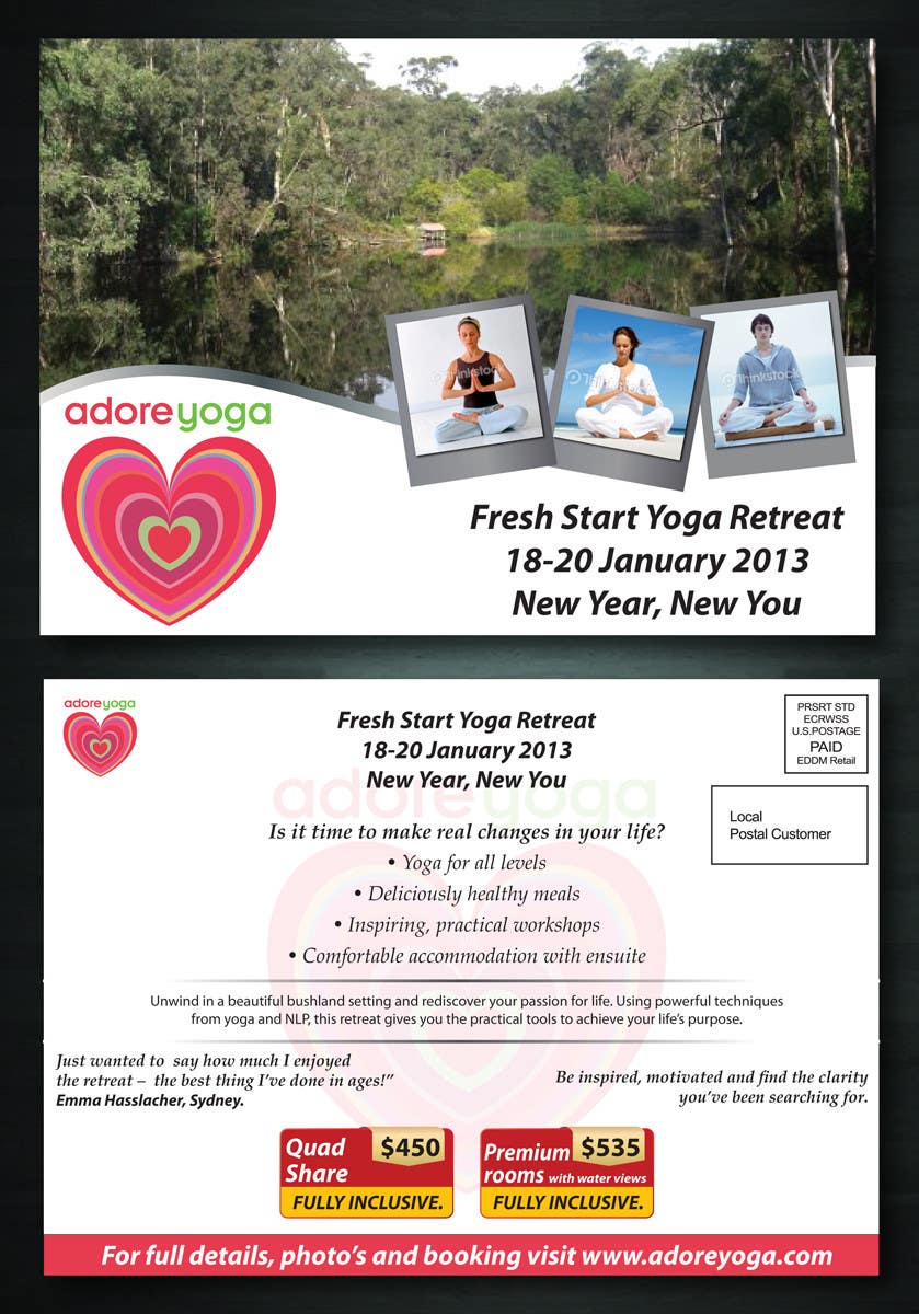 Intrarea #42 pentru concursul „                                                Marketing postcard for Adore Yoga
                                            ”