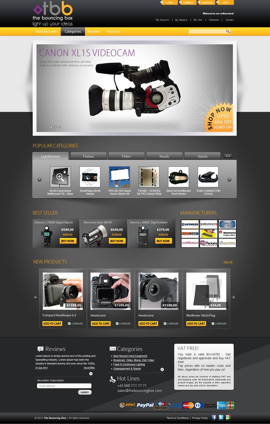 
                                                                                                                        Kilpailutyö #                                            6
                                         kilpailussa                                             New Graphic Design for photo equipment web shop  www.thebouncingbox.com
                                        