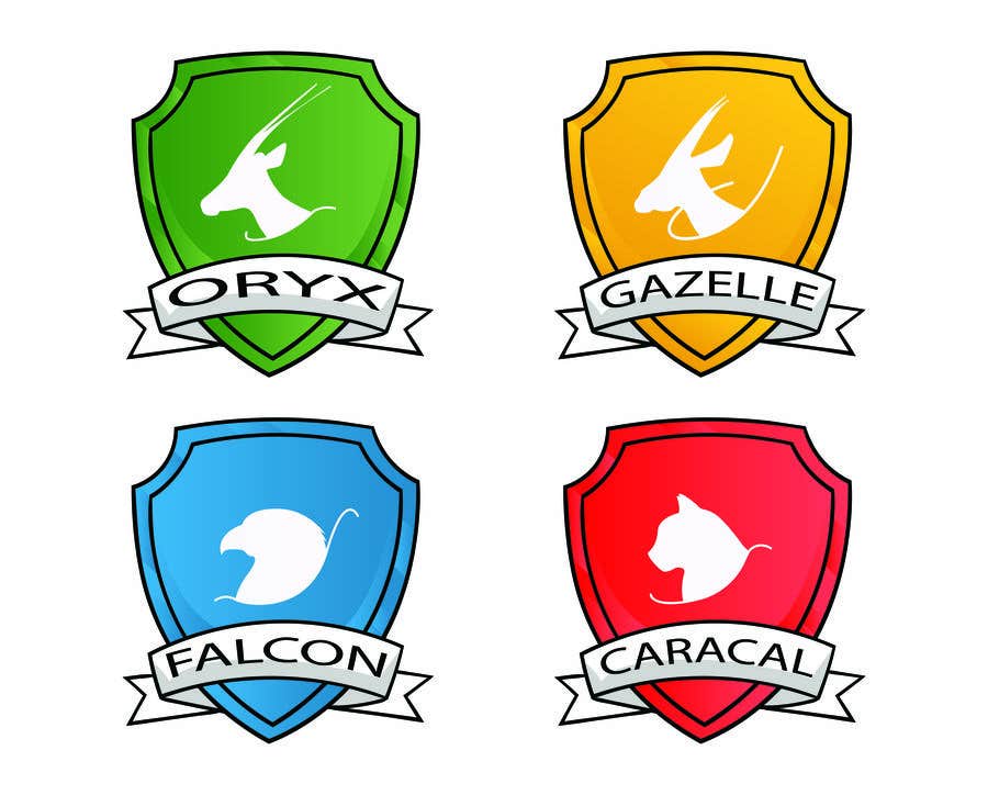 Příspěvek č. 13 do soutěže                                                 4 School House Logos. We have Oryx (green), Gazelle (yellow), Falcon (blue) and Caracal (red). See image 1 for more details. Ive attached examples of online images.
                                            