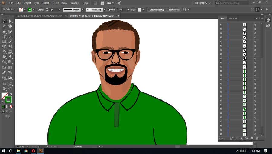 Kilpailutyö #27 kilpailussa                                                 Make an animated vector illustration of a black male with green polo shirt.
                                            