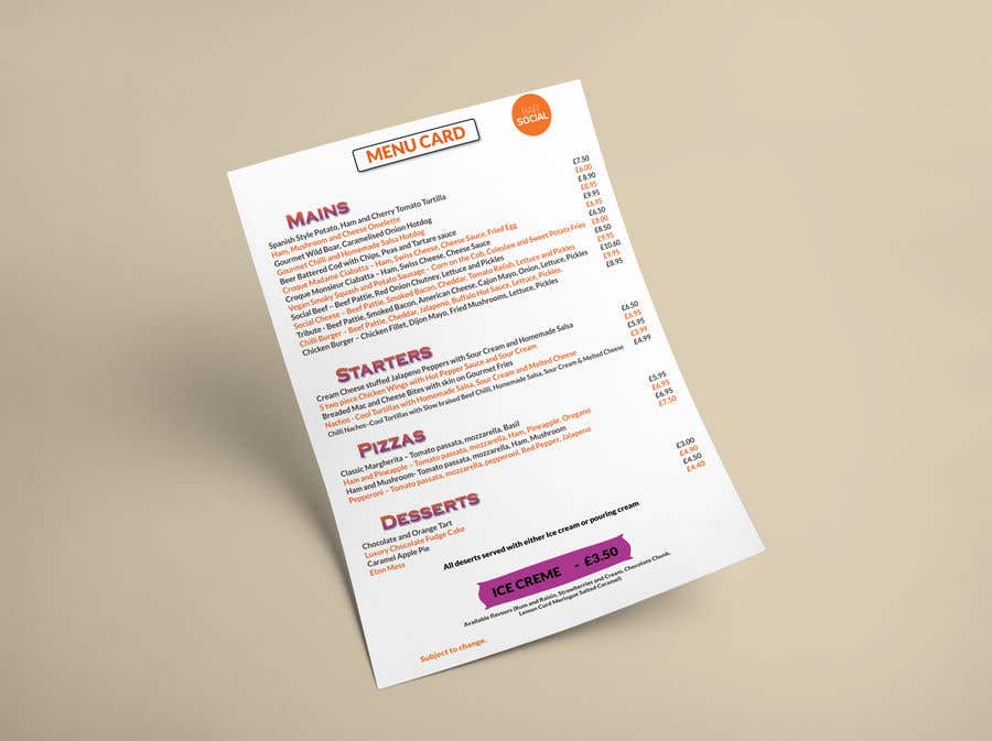 Natečajni vnos #44 za                                                 Design/Create funky food menu for bar/restaurant in MS Word
                                            