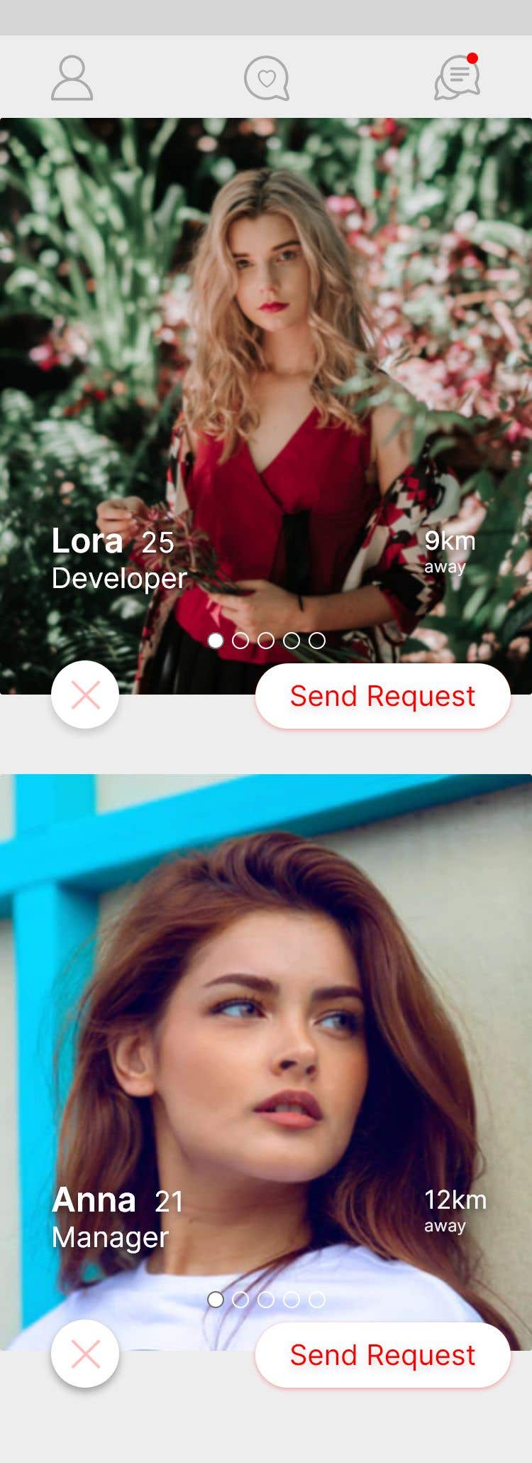 Konkurransebidrag #29 i                                                 Redesign of dating app main page
                                            
