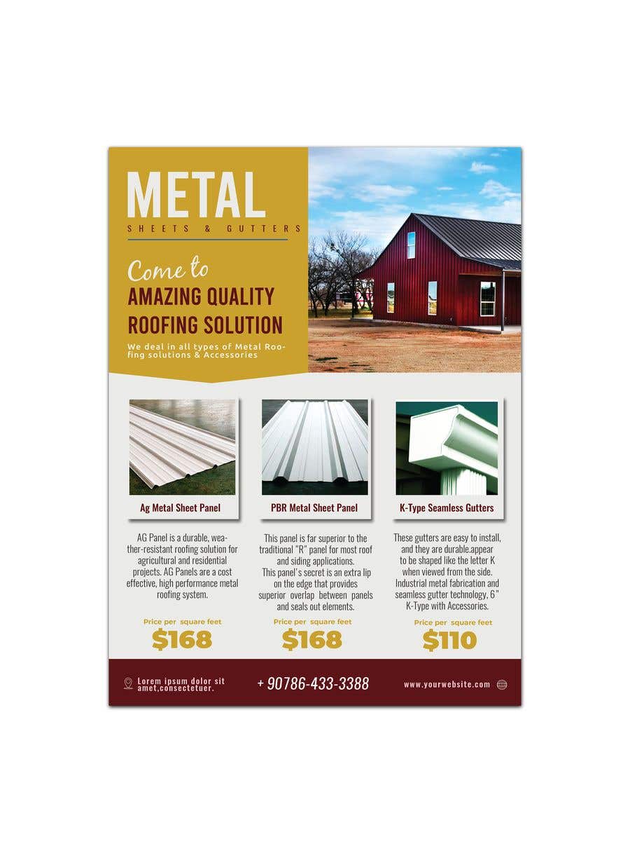 Penyertaan Peraduan #49 untuk                                                 Sell Sheet - PBR Metal Panel, Ag Metal Panel & 6" K-Style Seamless Gutters
                                            