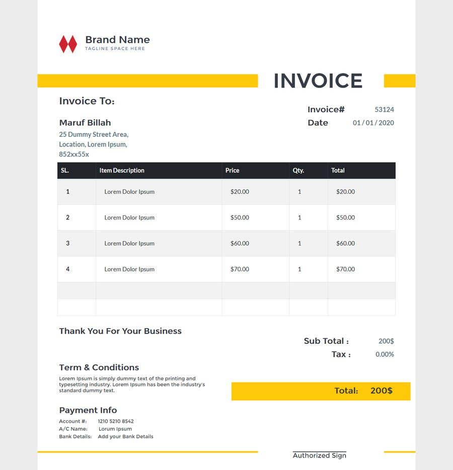 Html Css Invoice Template Free Printable Form, Templates and Letter