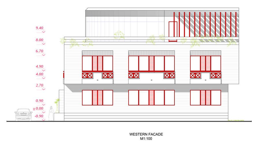 Proposta in Concorso #43 per                                                 Elevations for an office building
                                            