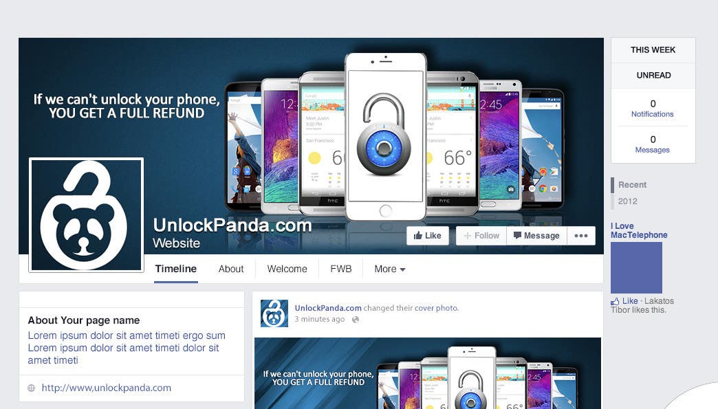 Intrarea #21 pentru concursul „                                                Design a cover for Facebook,YouTube and twitter for UnlockPanda
                                            ”