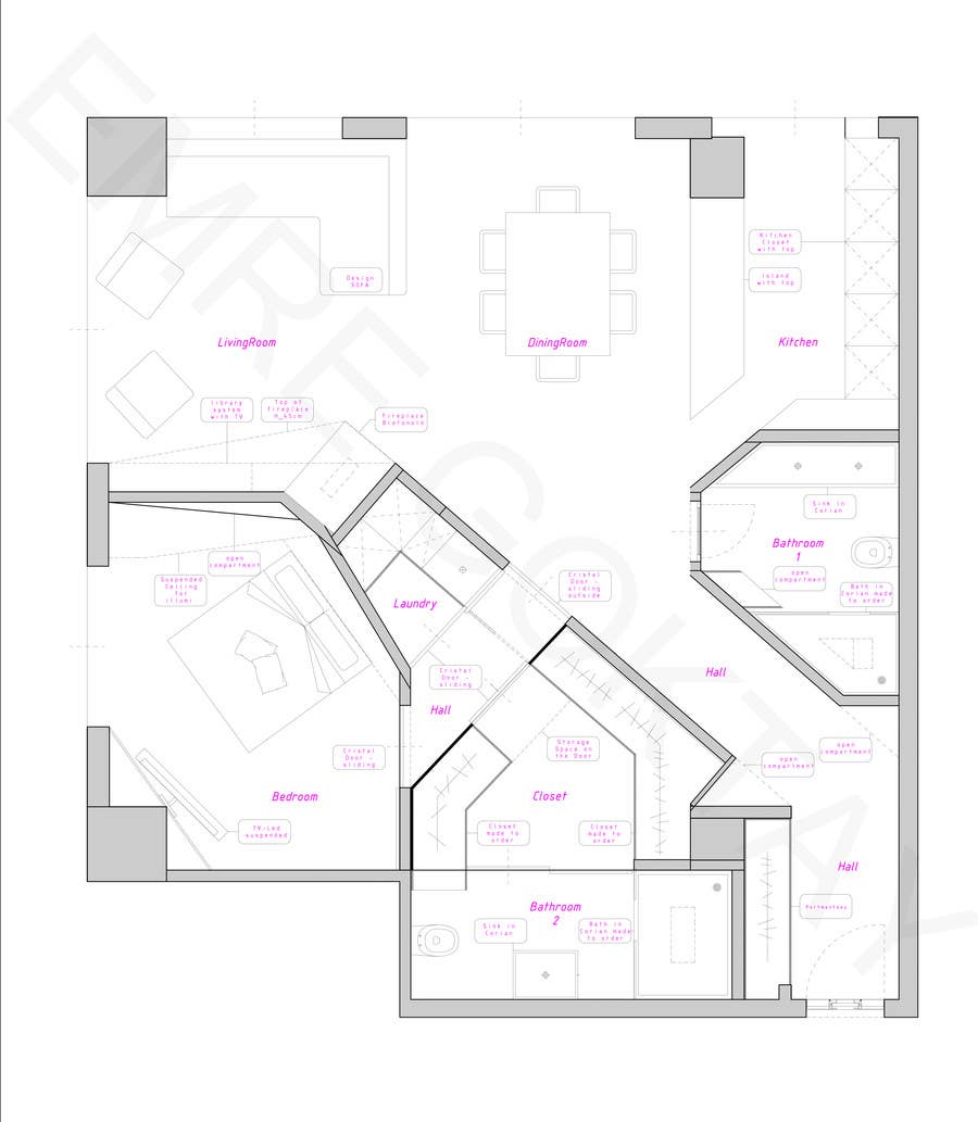 Konkurrenceindlæg #40 for                                                 Floor plan/interior ideas for sub-penthouse condo (1000sq feet)
                                            