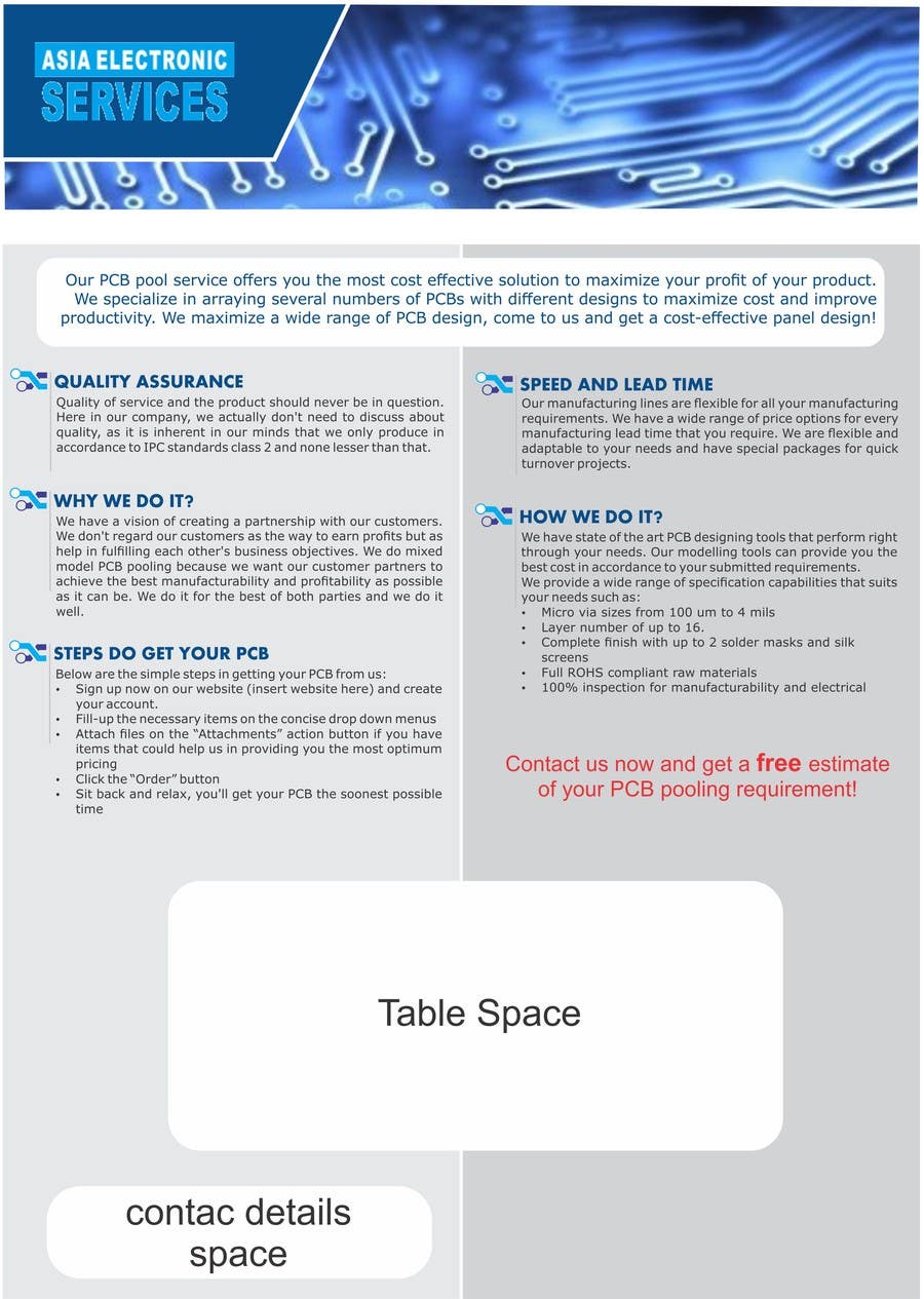 Penyertaan Peraduan #6 untuk                                                 Design a Brochure for selling PCB pooling services
                                            