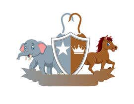 #13 para Coat of Arms logo using elephant on the left, horse on the right.  a chicken in the middle, and a cute looking snake somewhere (part of the 4 squares) or at bottom? This logo is for a kids brand.  Pastel Water color is preferable. por sabbir12608