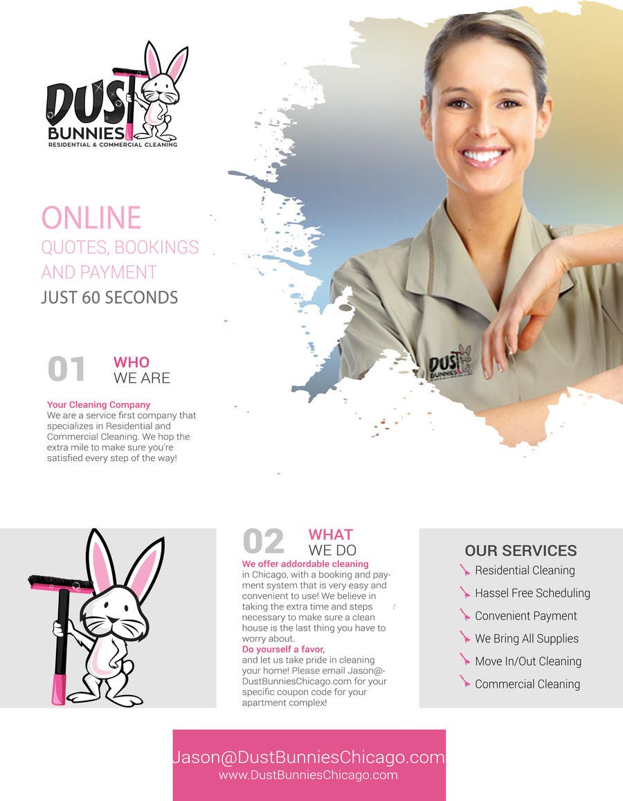 Kilpailutyö #6 kilpailussa                                                 Picking winner today!  Design a Flyer for a Residential Cleaning Company - Dust Bunnies
                                            