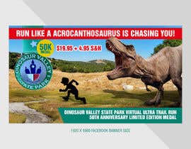 #48 untuk Dinosaur chasing man Facebook ad Banner Medal 50k Trail Run oleh ShaGraphic