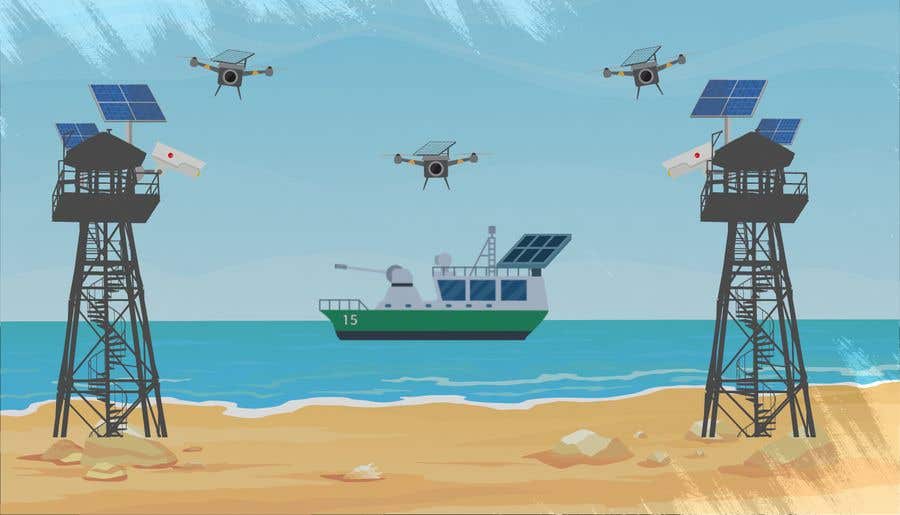 Bài tham dự cuộc thi #10 cho                                                 Concept drawing, illustration of a future tech coastal border security scene
                                            