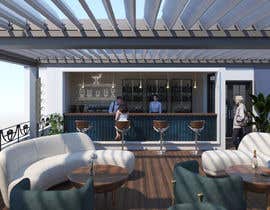 a rendering of a patio with chairs and a bar