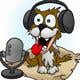 cartoon illustration of a dog with headphones and a microphone