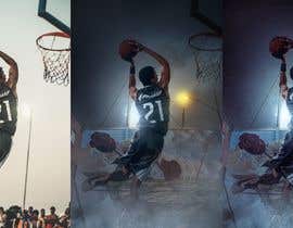 three photos of a basketball player doing a trick on a court