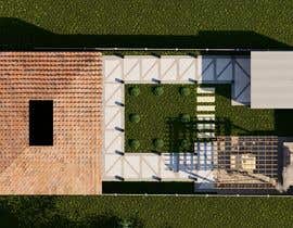 a rendering of a house with a brick roof and a green wall