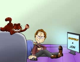 a cartoon of a man sitting on a computer with a crab on the computer screen
