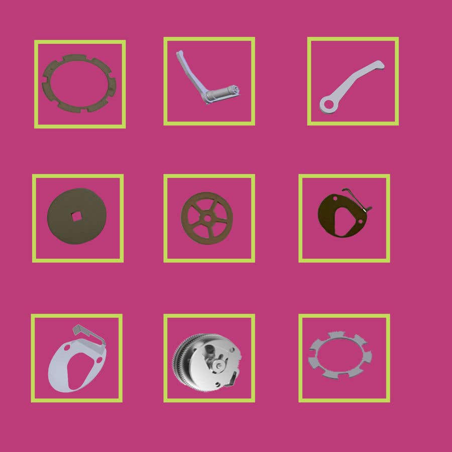 a series of illustrations of different tools and gears on a pink background