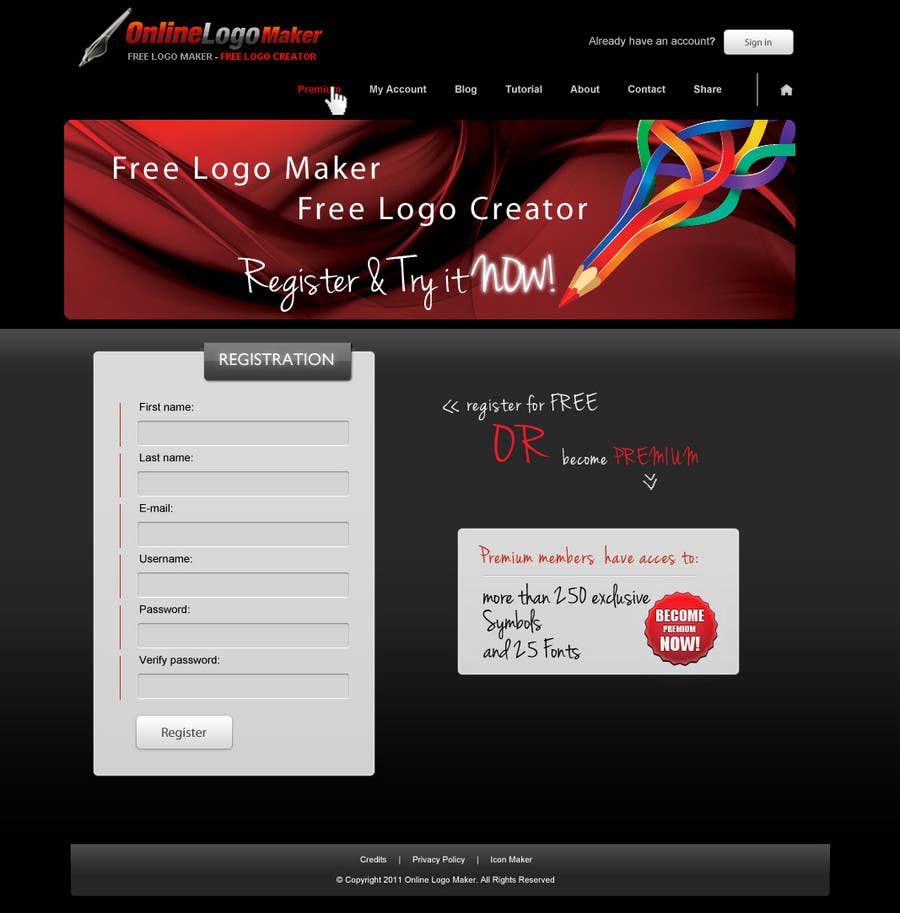 Participación en el concurso Nro.25 para                                                 Sign Up page for Online Logo Maker
                                            