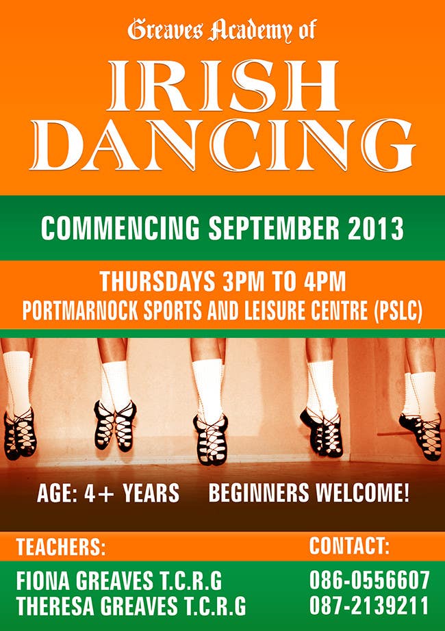 Kilpailutyö #36 kilpailussa                                                 Design a Flyer for new Irish Dancing school
                                            
