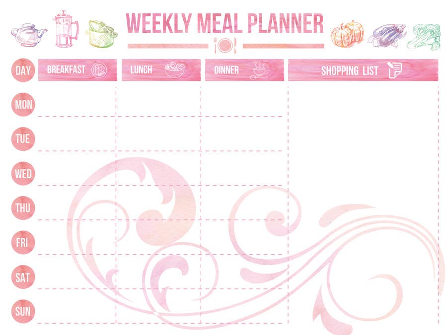 Penyertaan Peraduan #12 untuk                                                 Design a Weekly Meal Planner
                                            