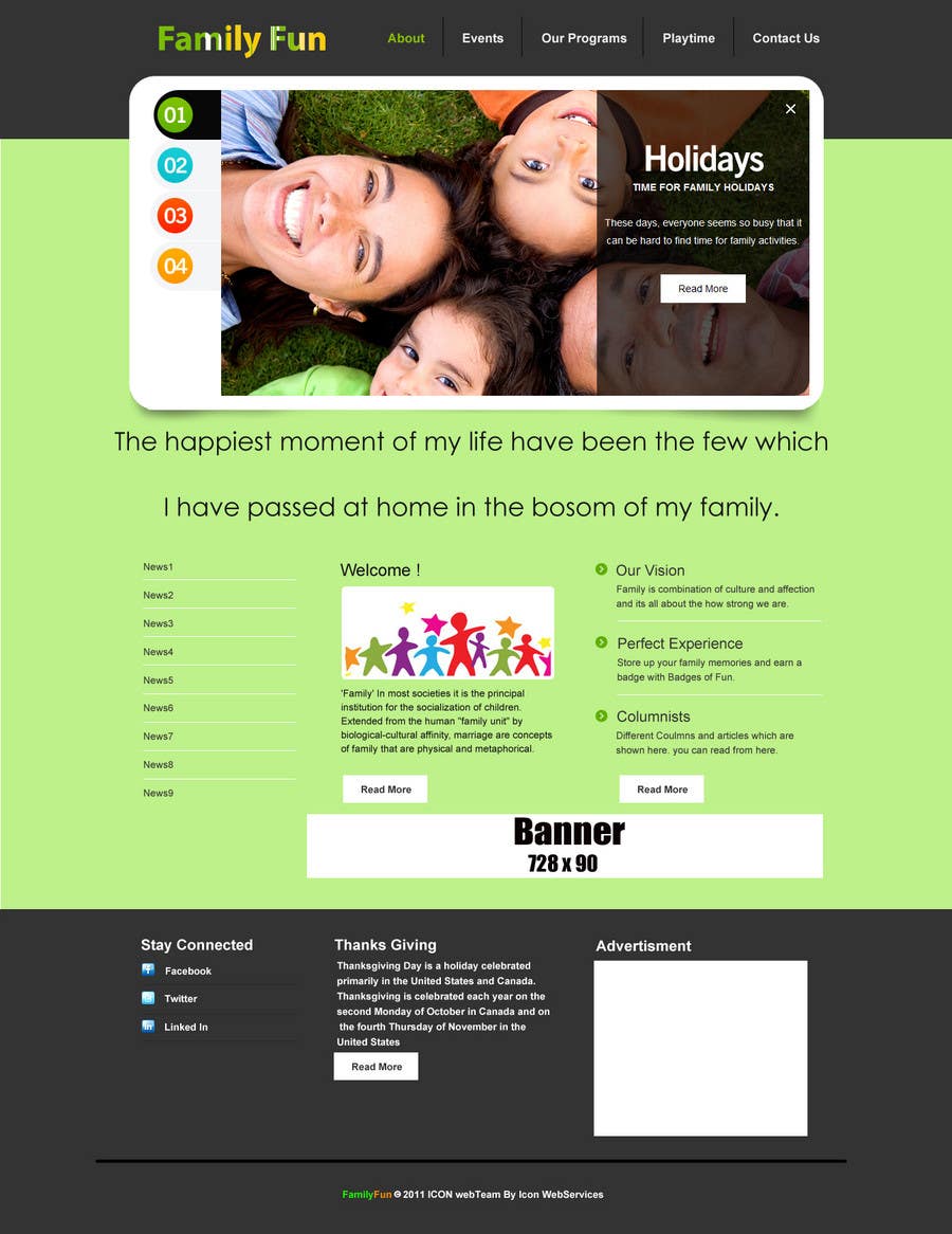 
                                                                                                            Inscrição nº                                         6
                                     do Concurso para                                         Website Design for Happy Family e-zine
                                    
