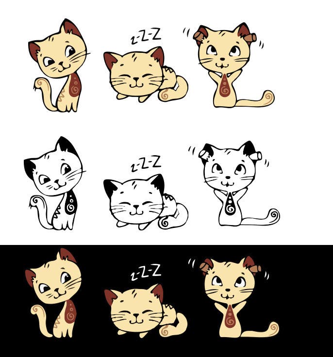 Proposition n°2 du concours                                                 illustrate and design a cute cat in 3 different poses
                                            