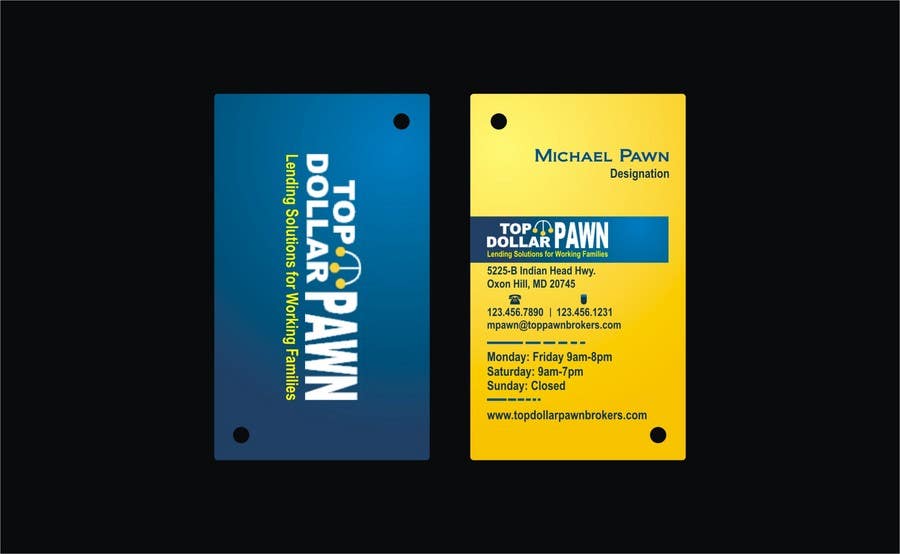 Wettbewerbs Eintrag #163 für                                                 Business Card Design for Top Dollar Pawnbrokers
                                            