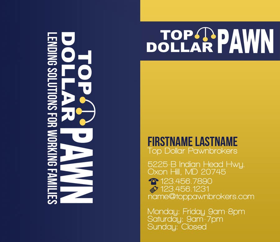 Wettbewerbs Eintrag #14 für                                                 Business Card Design for Top Dollar Pawnbrokers
                                            