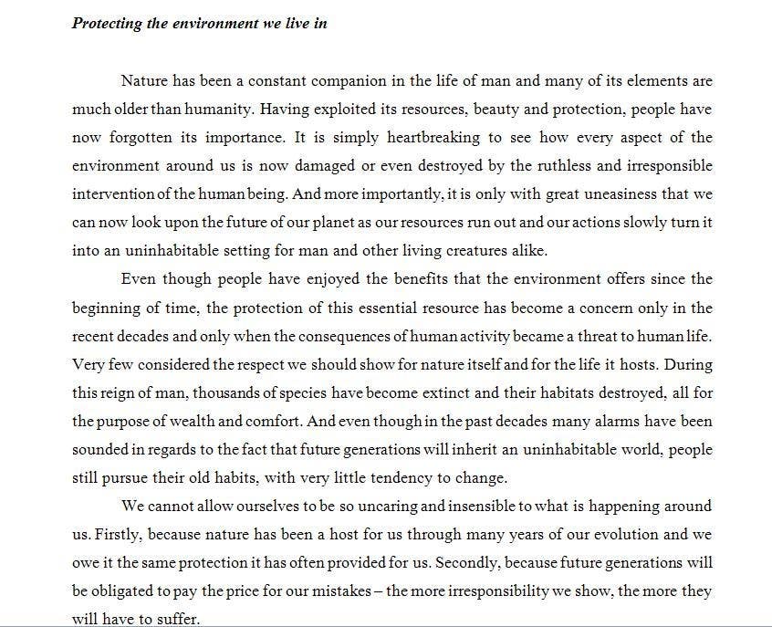 Essay on protecting the environment