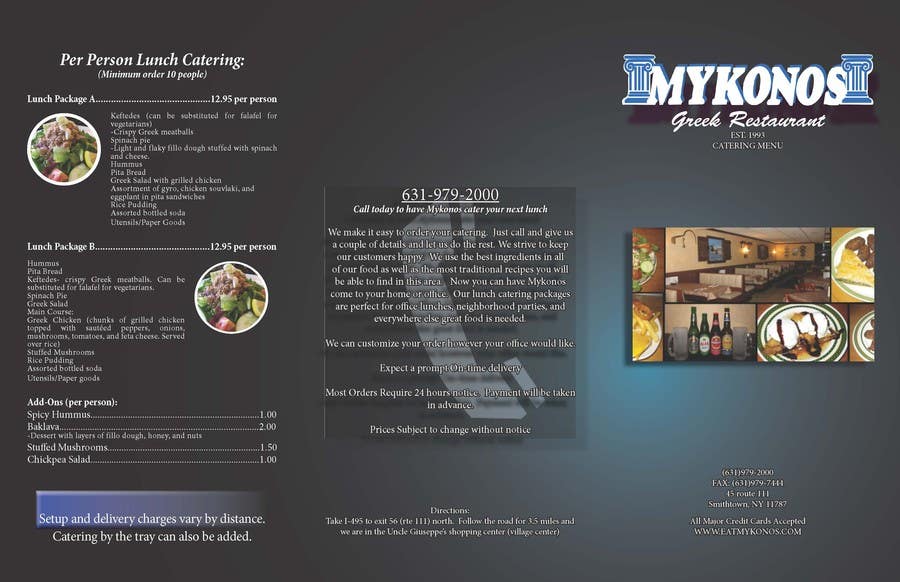 Bài tham dự cuộc thi #3 cho                                                 Design a Catering Menu for Mykonos Greek Restaurant
                                            