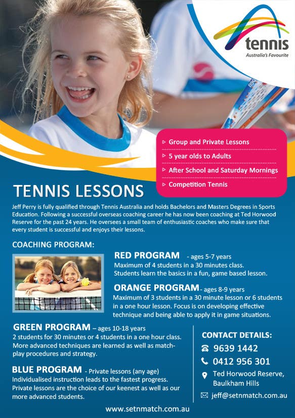 Kilpailutyö #23 kilpailussa                                                 Design a Flyer for Tennis Coaching
                                            