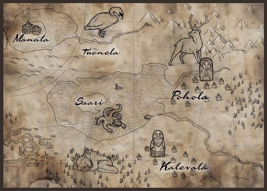 Kilpailutyö #8 kilpailussa                                                 FUN JOB: Illustrate a map for a Fantasy game based in old mythology
                                            