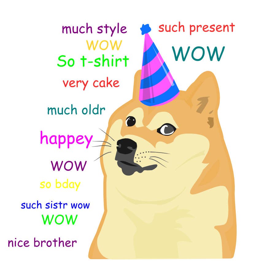 Příspěvek č. 20 do soutěže                                                 Design a T-Shirt for a birthday message with Doge theme
                                            
