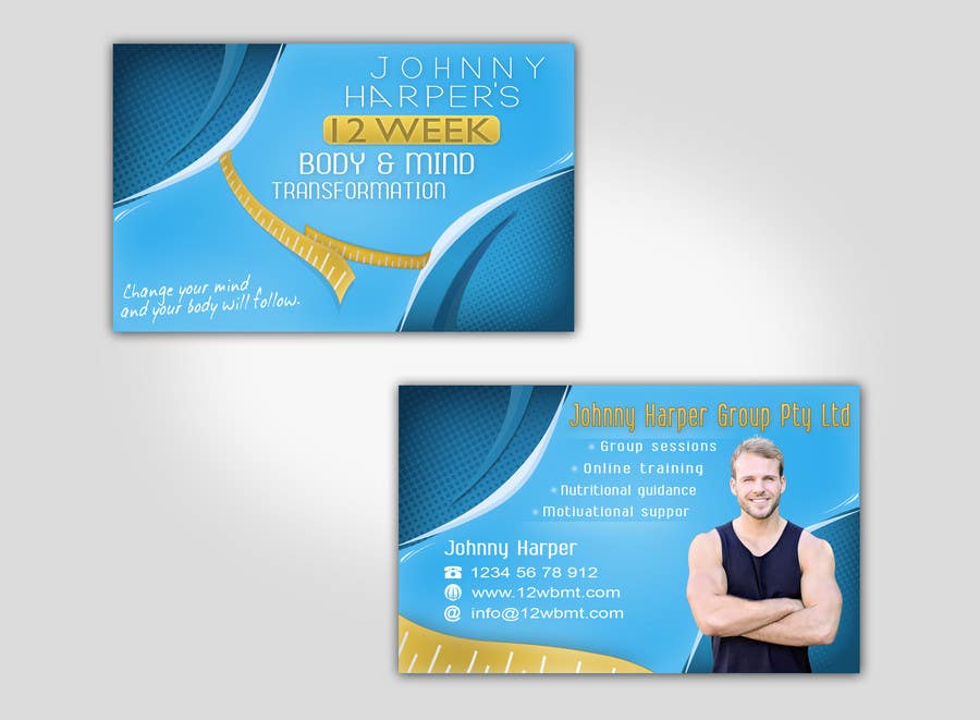 Intrarea #35 pentru concursul „                                                Business Card Design for Johnny Harper's 12 Week Body & Mind Transformation
                                            ”