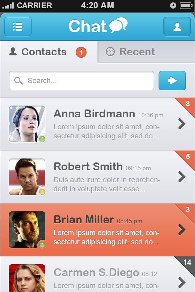 Penyertaan Peraduan #2 untuk                                                 Best User Interface concept design for Chat Messenger application
                                            