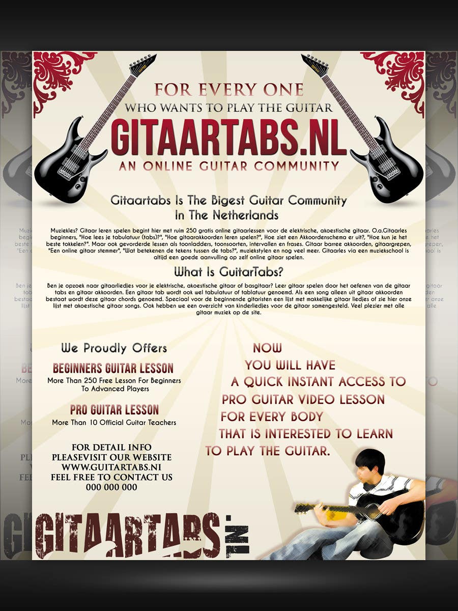 Intrarea #22 pentru concursul „                                                Flyer Design for Gitaartabs.nl an online guitar community with pro vido lesson and songs
                                            ”