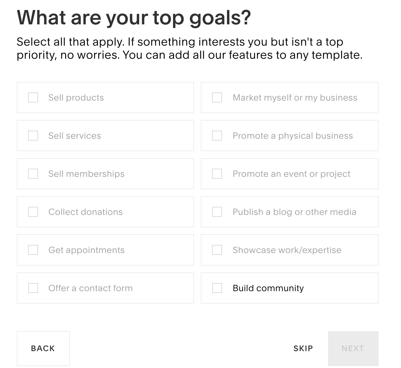 squarespace what are your top goals