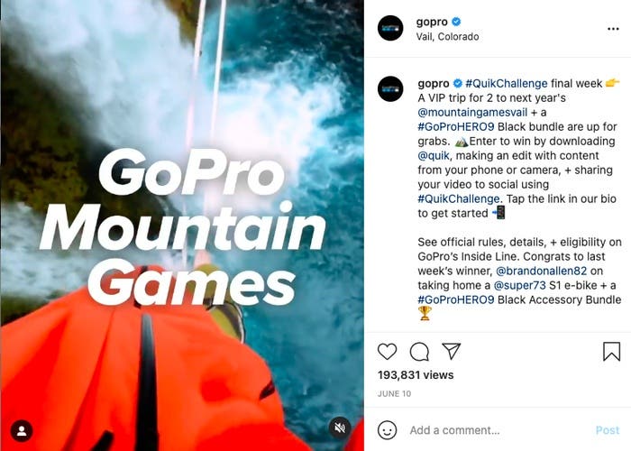 GoPro Mountain Games Instagram post