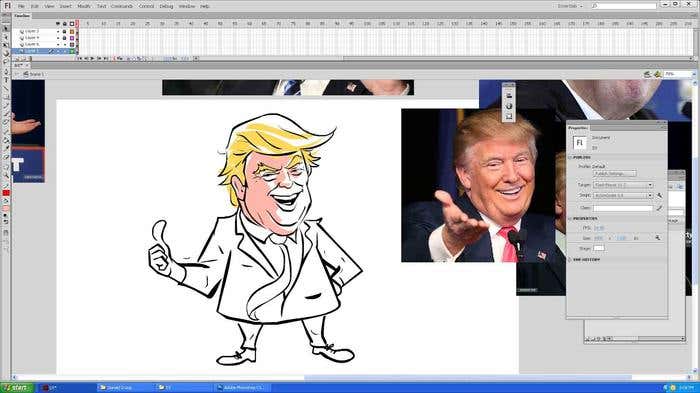 Step 8 of how to draw a caricature - adding colors to the face of your Donald Trump caricature