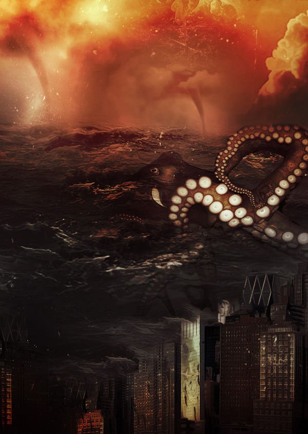 Photoshop for creating Illusory Digital Art on Ocean Monster Attack